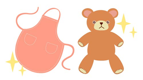 エプロンとぬいぐるみのイラスト